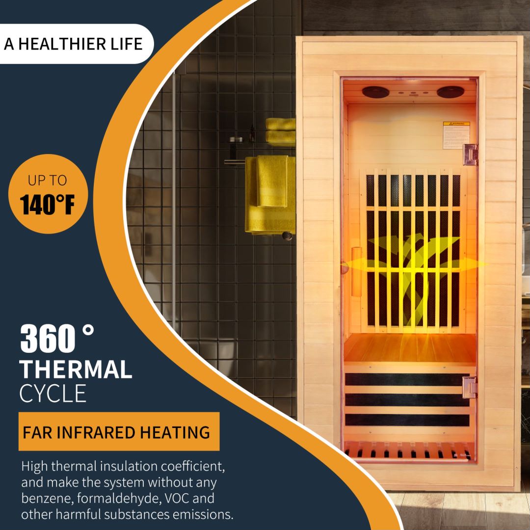 Far Infrared Sauna Home Sauna Spa Room Low-EMF Canadian Hemlock Wood 1260W Indoor Saunas with Control Panel and Tempered Glass Door(T-51C)