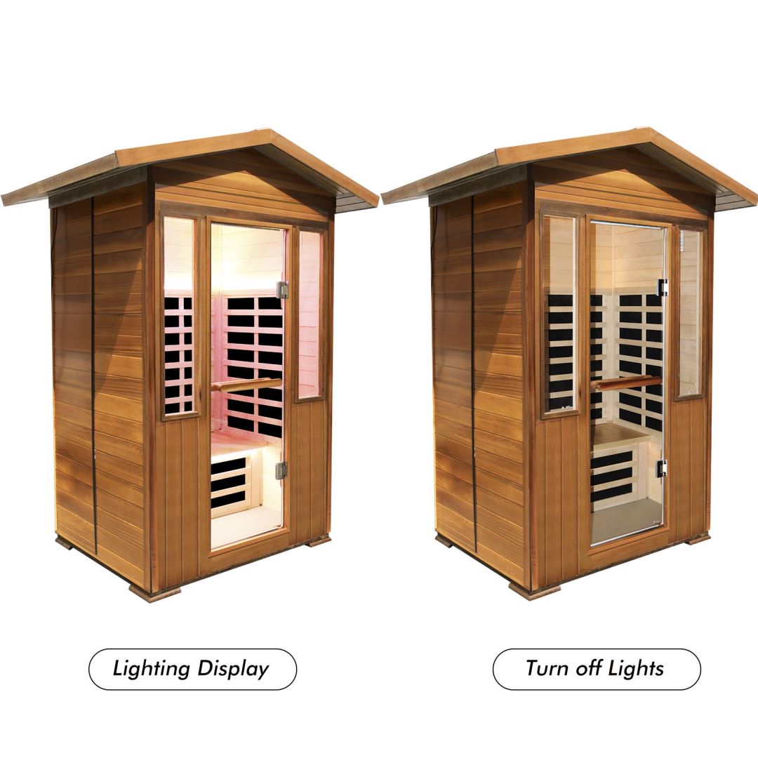 Far Infrared Wooden Sauna Room 1800W Low-EMF Dry Saunas Home Sauna Spa Double Person Spa Natural Red Cedar and Canadian Hemlock Wood Smart Phone APP Control (T-59C3)