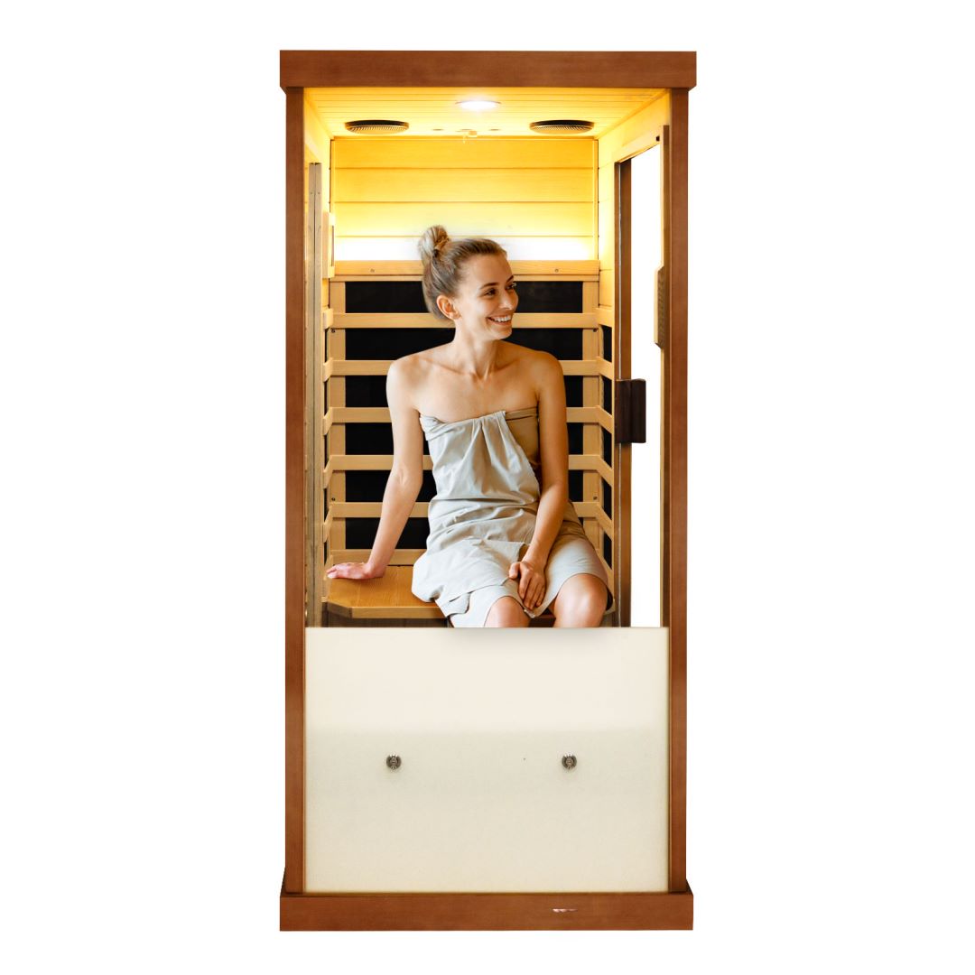 Far Infrared Wooden Sauna Room 800W Low-EMF Dry Saunas Home Sauna Spa Single Person Spa Natural Canadian Hemlock Wood Safety Protection fit for 7ft Person (T-50D)