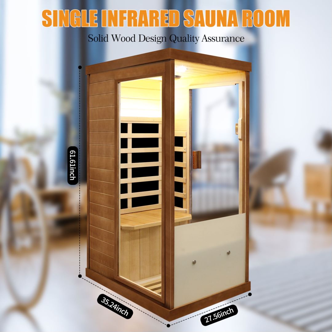 Far Infrared Wooden Sauna Room 800W Low-EMF Dry Saunas Home Sauna Spa Single Person Spa Natural Canadian Hemlock Wood Safety Protection fit for 7ft Person (T-50D)