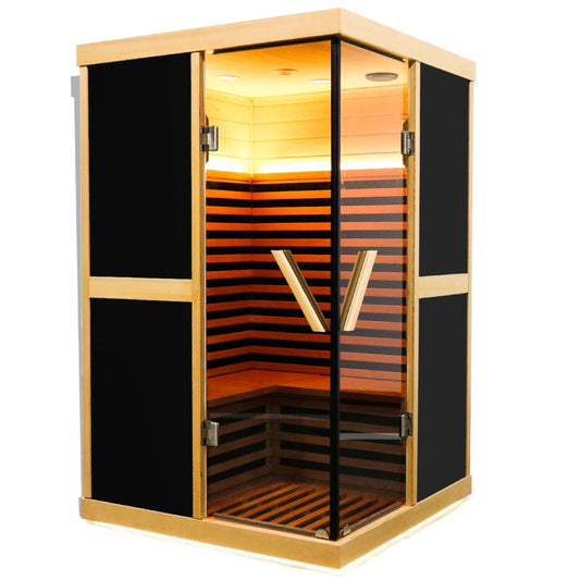 Far Infrared Wooden Sauna Room 900W Low-EMF Dry Saunas Home Sauna Spa Single Person Spa Finland Spruce Wood fit for 7ft Person (T-52D2)